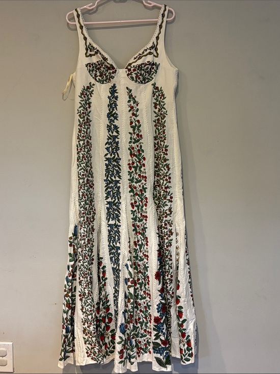 FARM Rio Dresses & Skirts - FARM Rio White Maxi Dress with Red and Blue Floral Embroidery